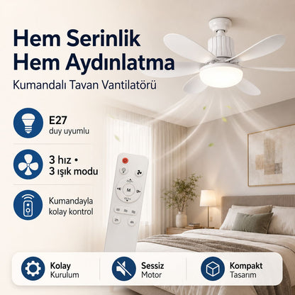 Kumandalı Tavan Vantilatörü LED Ampul