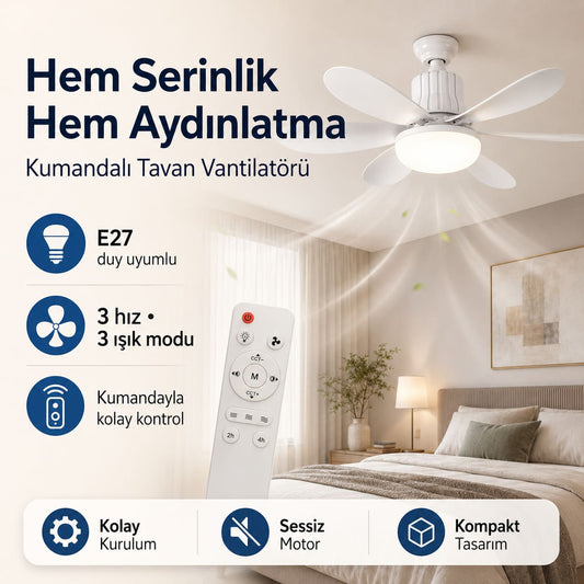 Kumandalı Tavan Vantilatörü LED Ampul