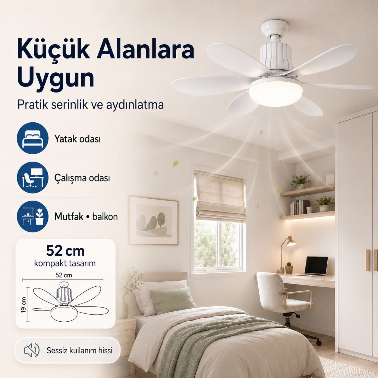 Kumandalı Tavan Vantilatörü LED Ampul