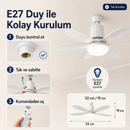 Kumandalı Tavan Vantilatörü LED Ampul